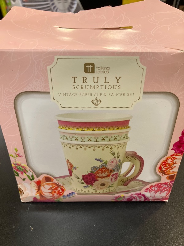Photo 1 of Talking Tables 12 x Vintage Paper Floral Disposable Tea Cups & Saucer Set, Afternoon Tea Party Table Decorations For Mother’s Day, Birthday, Baby Shower, Wedding