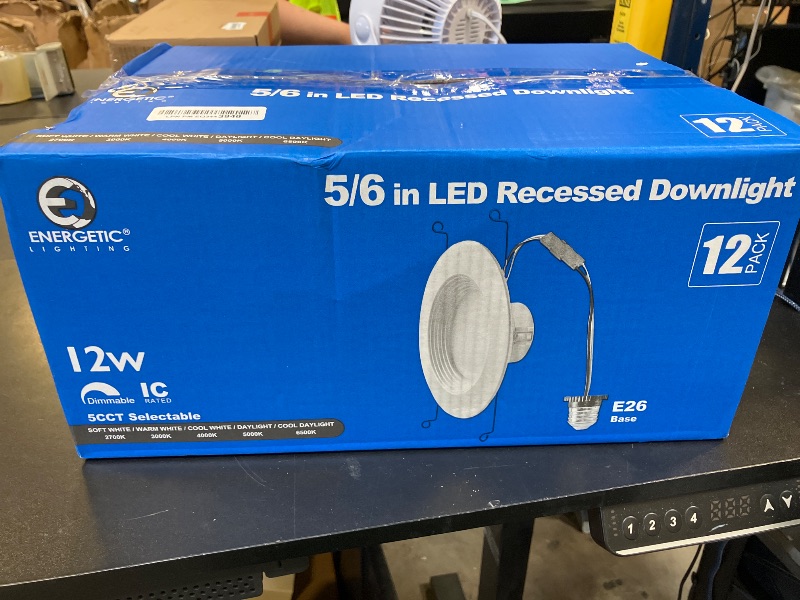 Photo 1 of Energetic 12 Pack 5/6 Inch 5CCT LED Recessed Light Retrofit, 2700K/3000K/4000K/5000K/6500K Selectable, Dimmable Can Lights with Baffle Trim, 12W=150W, 1000LM, IC & Wet Rated, ETL & FCC Certified