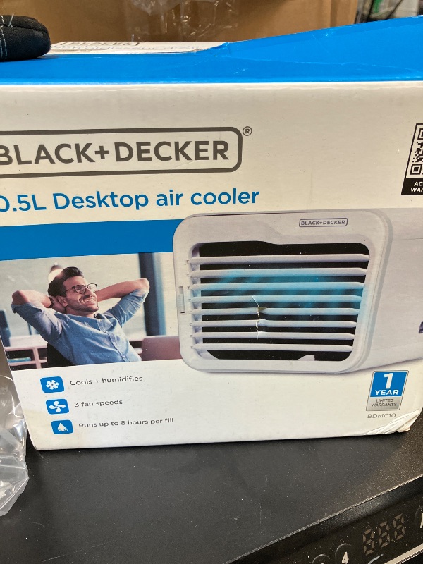 Photo 1 of BLACK+DECKER Desktop Air Cooler, Personal Portable Fan with 3-Speeds, Evaporative Air Cooler with 0.5L Water Tank, Air Cooler Fan for Desk, Home, Office, Bedroom, and more, BDMC10, White/Gray