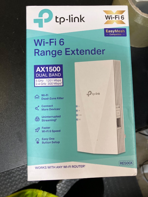 Photo 1 of TP-Link AX1500 WiFi Extender Internet Booster(RE500X), WiFi 6 Range Extender Covers up to 1500 sq.ft and 25 Devices,Dual Band, AP Mode w/Gigabit Port, APP Setup, OneMesh Compatible