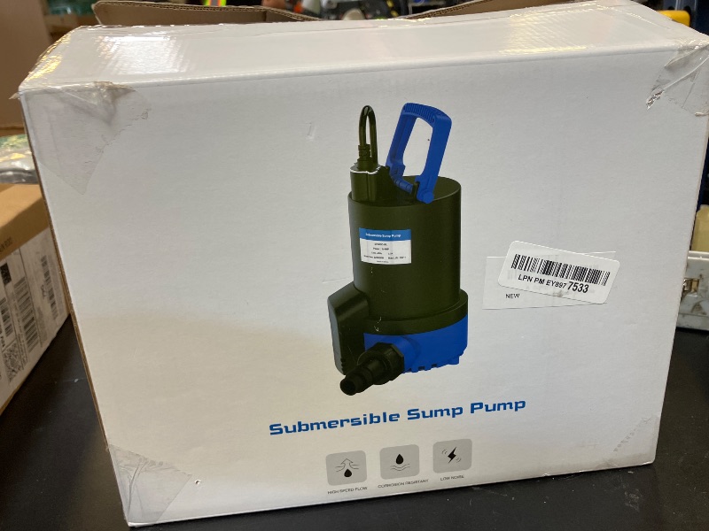 Photo 1 of AgiiMan Submersible Water Pump, 1/3HP 2450GPH Sump Pump with 10FT Power Cord, 3/4" Check Valve Adapter, Water Pump for Basements, Pool Fountains, Hot Tub, Garden, Blue