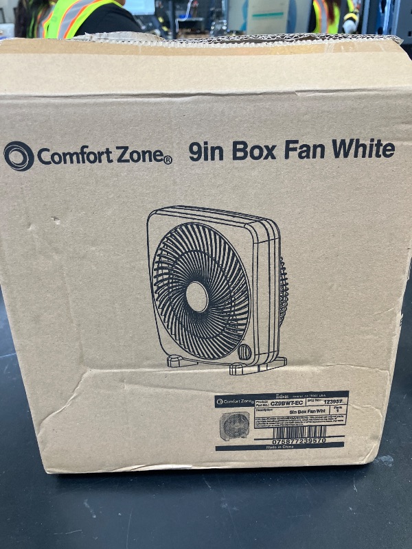 Photo 1 of Comfort Zone Box Fan, 9 inch, Portable, Electric Quiet, 3 Speed, Small Box Fan, Desk Fan, Table Fan, Airflow 9.65 ft/sec, Ideal for Home, Bedroom, Dorm, & Office, CZ9BWT