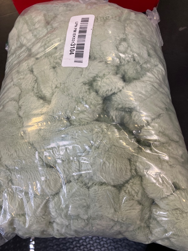 Photo 1 of Linecooo Sage Green Fleece Throw Blanket 50”×60” for Couch Sofa Bed,Super Soft Cozy Plush Microfiber Flannel Blanket with Stripes Design Lightweight for Adults,Woman,Girls