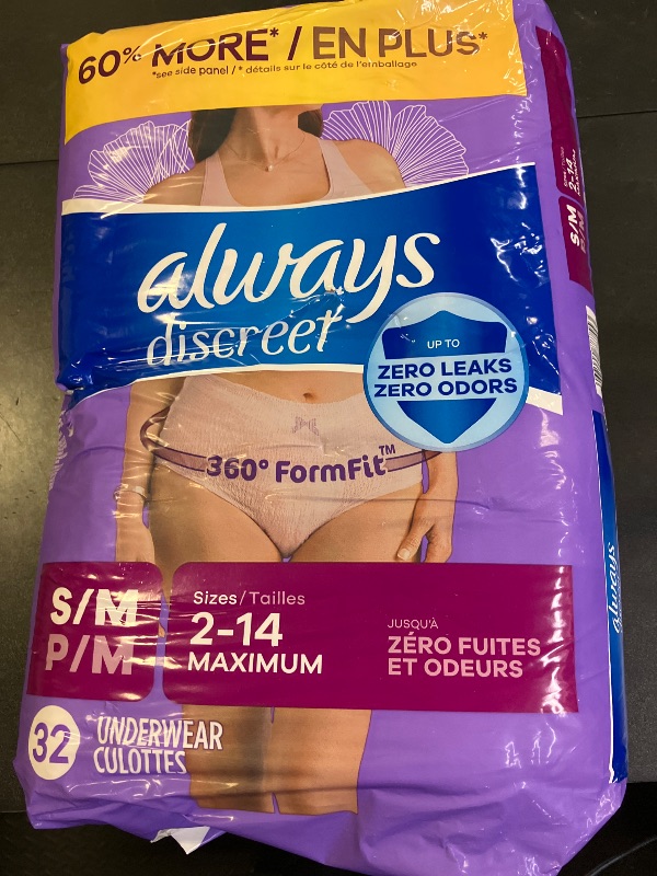 Photo 1 of Always Discreet, Incontinence Underwear, Maximum Absorbency, Small/Medium, 32 Count