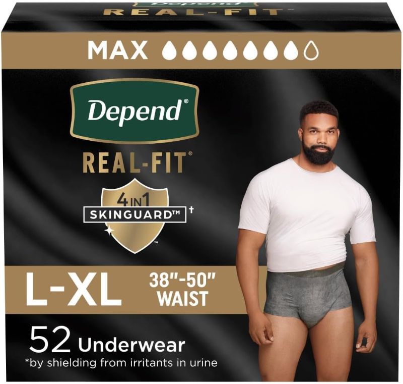 Photo 1 of Depend Real Fit Incontinence Underwear for Men, Disposable, Maximum Absorbency, Large/Extra Large, 52 Count (2 Packs of 26), Packaging May Vary
