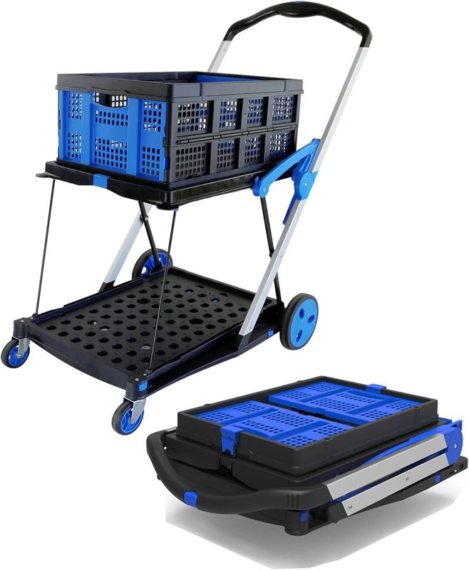 Photo 1 of Folding Shopping Cart with Wheels, Collapsible Utility Cart, 2-Layer Basket, Outdoor Wagon for Groceries, Hand Truck
