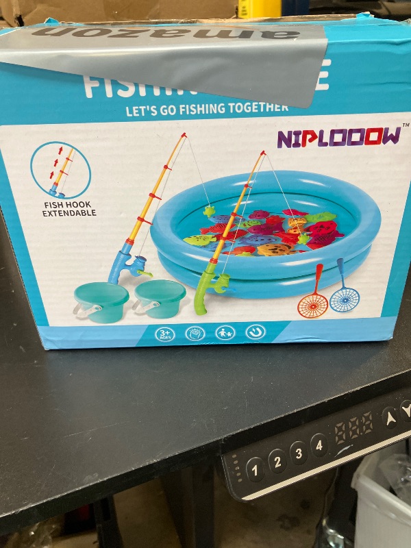 Photo 1 of NIPLOOOW Pool Fishing Toys Games, Water Table Bathtub Toy with Inflatable Pool Pole Rod Net Plastic Floating Fish, Birthday Gifts for Kids Age 3 4 5 6 Year Old,Kids Outdoor Toys
