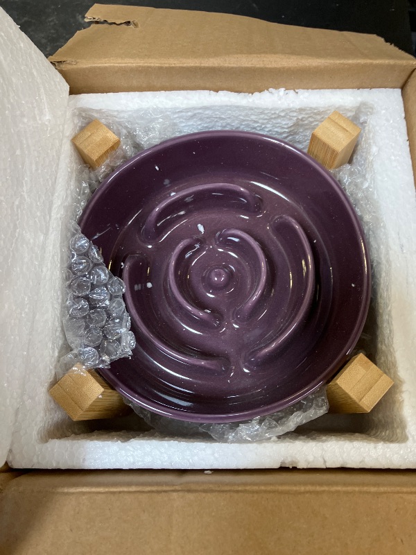 Photo 1 of Elevated Slow Feeder Dog Bowl - Raised Ceramic Dog Bowl with Anti-Slip Stand - Fun Maze Dog Feeding Bowl for Fast Eater - Heavy Dog Food Dish - Designed for Small and Medium Dogs - Purple - 6.7 inch