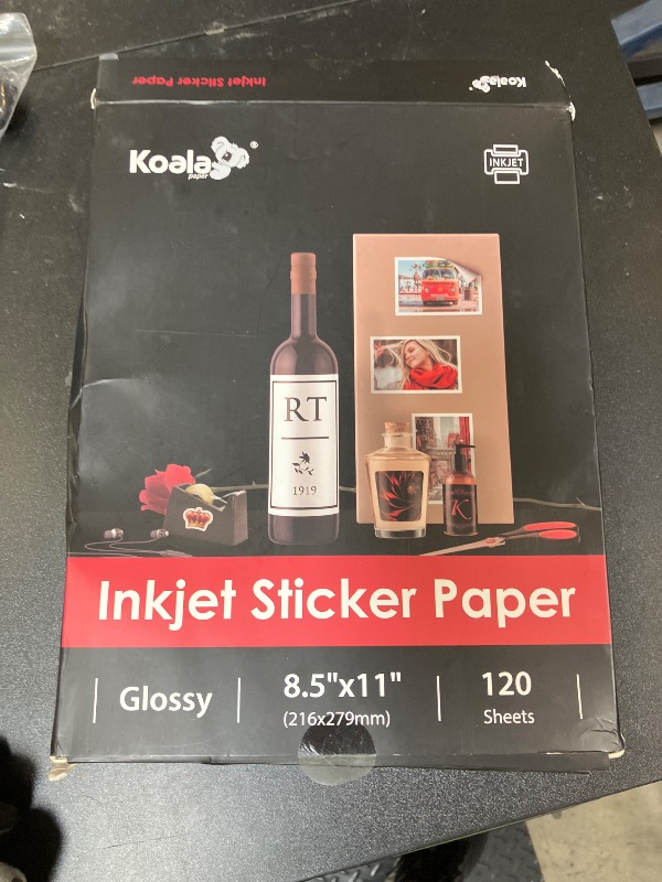 Photo 1 of Koala Printable Glossy Sticker Paper for Inkjet Printer, White, 8.5x11 Inch Self-Adhesive Photo Sticker Printer Paper, (120 Sheets)