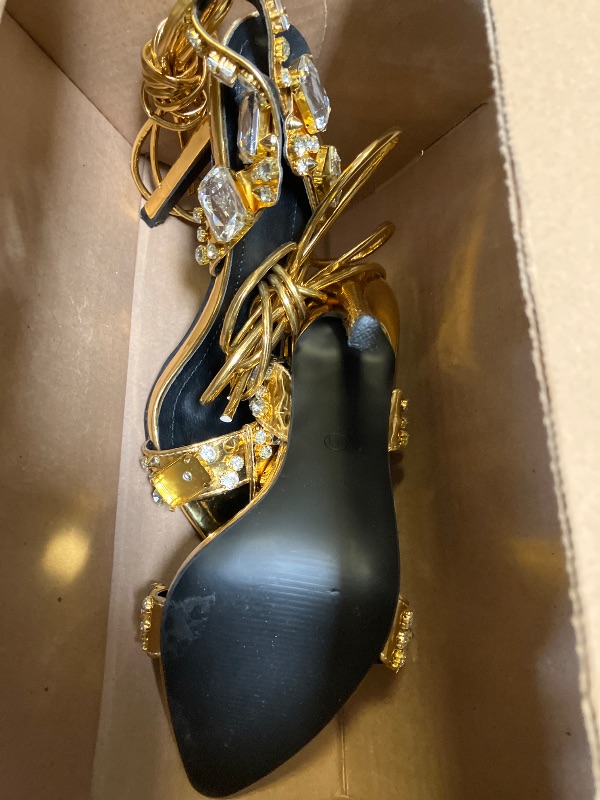 Photo 1 of Kluolandi Women's Strappy Stiletto Heels with Crystal Lace Up Gladiator Sexy Open Toe High Heeled Sandals Gold Heels for Women Size 9