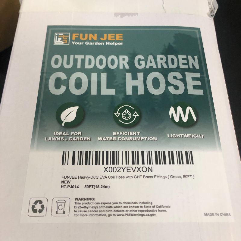 Photo 1 of Lightweight EVA Recoil Garden Hose: Retractable Coil Water Hoses with 3/4" GHT Solid Brass Fittings - Corrosion Resistant for Outdoor Lawn Boat (50FT, Green)