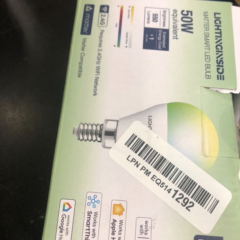 Photo 1 of Lightinginside Matter E12 Smart Light Bulbs 50W Equivalent, Compatible with Alexa/Siri/Apple Home/Google Home/SmartThings, RGBCW G16.5 LED Candelabra Bulbs, 2.4G WiFi, ETL Listed, Hub Required, 4PCS