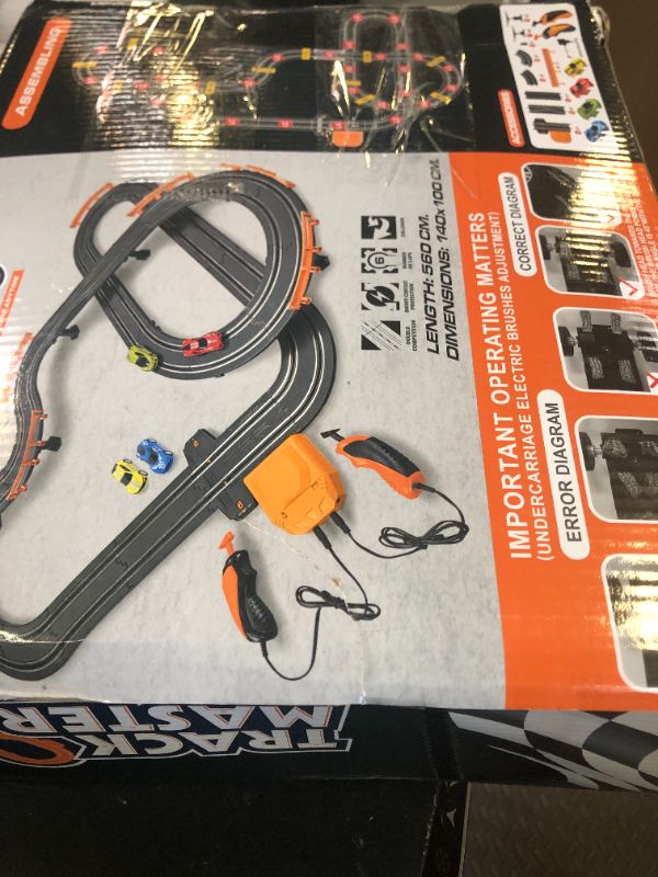 Photo 1 of Slot Car Race Track Sets with 4 High-Speed Racing Car, Battery or Electric Race Car Track for Boys and Kids, Dual Racing Game Lap Counter Circular Overpass Track, Gifts Toys for Boys Kids Age 6 7 8-12