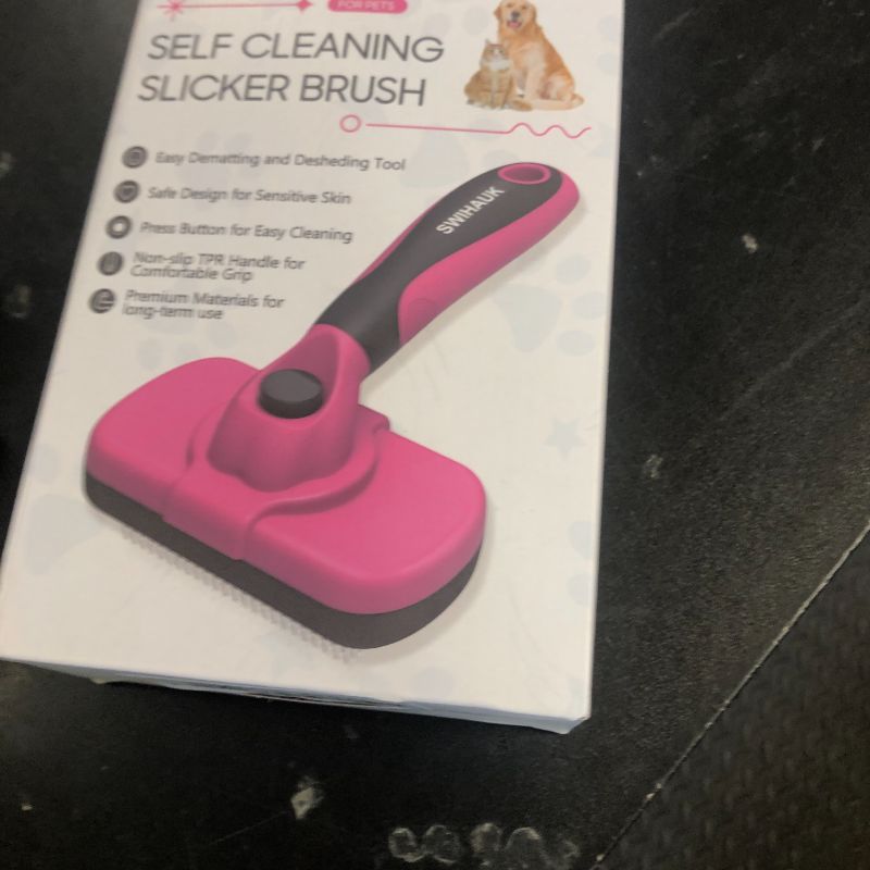 Photo 1 of Swihauk Self Cleaning Slicker Brush for Dogs & Cats - Skin Friendly Grooming, Deshedding, Hair Removal for Puppies & Long/Short Haired Pets, Pet Supplies Accessory, Pink