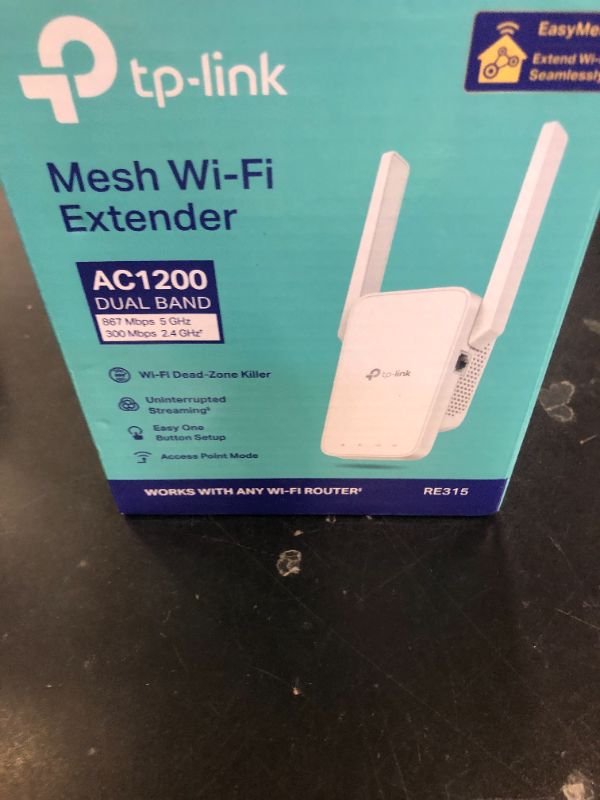 Photo 1 of TP-Link AC1200 WiFi Extender, 2025 Wirecutter Best WiFi Extender, 1.2Gbps Home Signal Booster, Dual Band 5GHz/2.4GHz, Up to 1600 Sq.ft and 32 Devices, EasyMesh Compatible, One Ethernet Port (RE315)