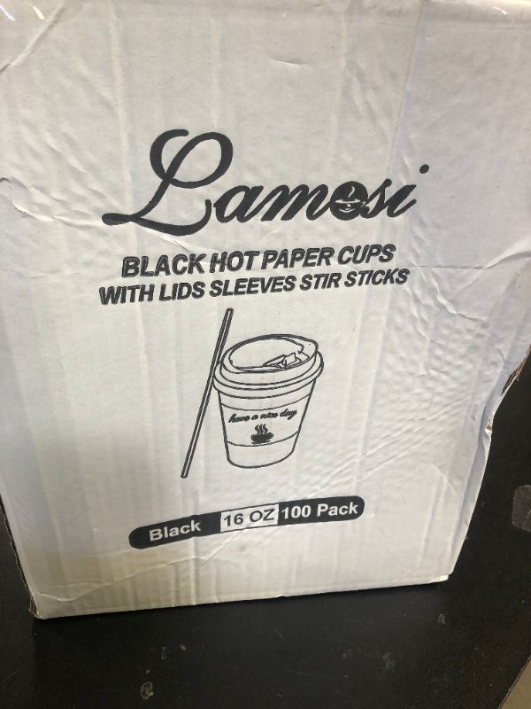 Photo 1 of Lamosi 16 oz Coffee Cups with Lids 100 Pack, 16 oz Disposable Coffee Cup with Stir Sticks and Sleeves, To Go Hot Paper Cup for Home, Travel, Office