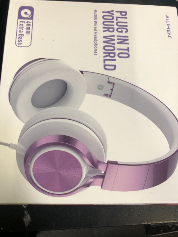 Photo 1 of AILIHEN MS300 Purple Girl Headphones Wired with Microphone for Chromebook Laptop Computer, 3.5mm Foldable Lightweight on-Ear Headphones for School Teen Students