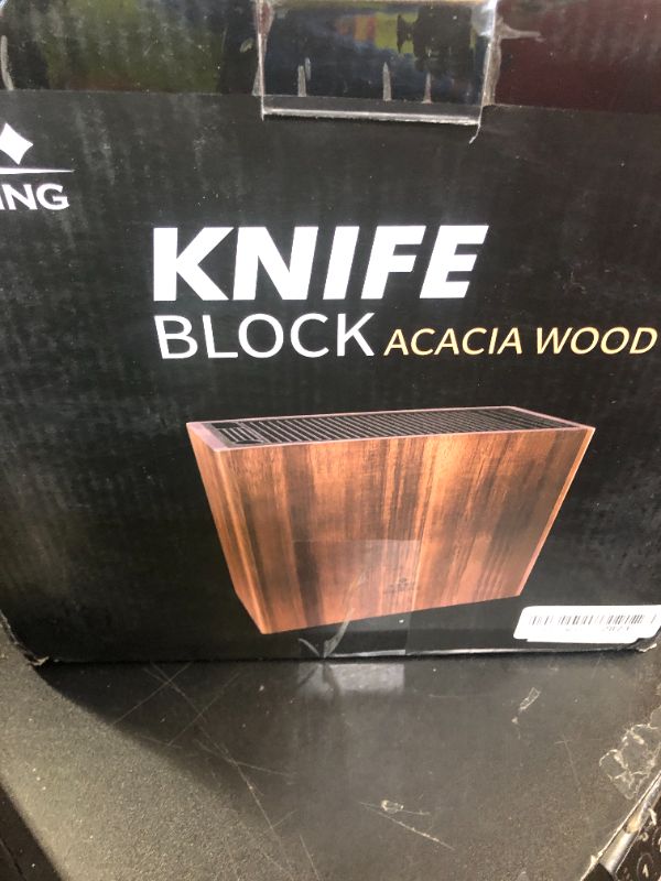 Photo 1 of ENOKING XXL Acacia Wood Knife Holder – Large Universal Knife Block with Blade-Protecting Slots, Holds 26+ Knives, Scissors, and Sharpening Rods, Space-Saving Kitchen Storage Organizer