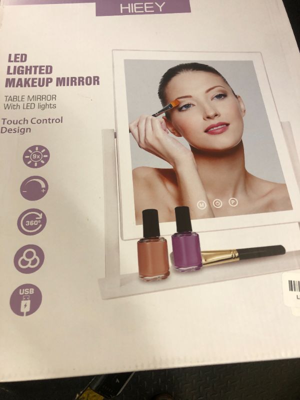 Photo 1 of HIEEY Lighted Makeup Mirror, Hollywood Vanity Mirror with Lights, Three Color Lighting Modes, and 5X Magnification Mirror, Smart Touch Control, 360°Rotation (14.1in,White,Gift Box)