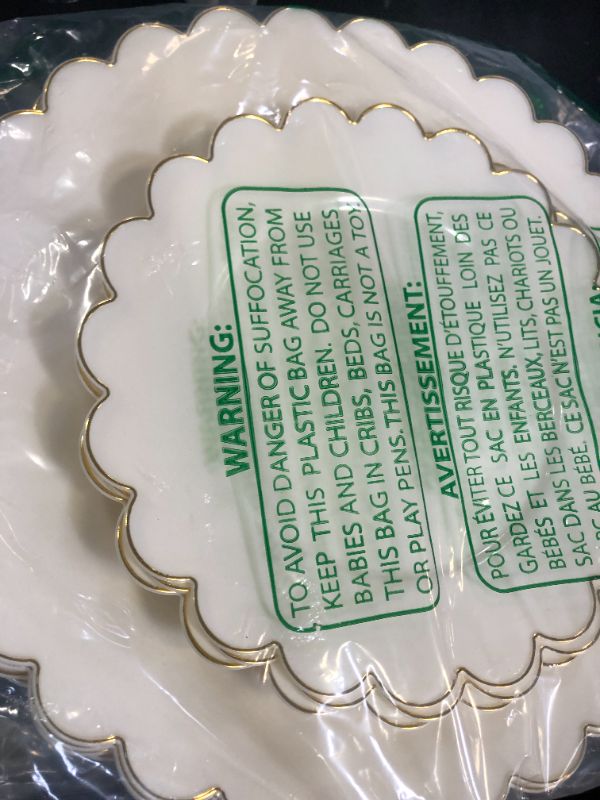 Photo 1 of LIYH 60 Pcs Ivory and Gold Scalloped Plastic Plates - Disposable Fancy Combo Plates Includes 30 Dinner Plate 10.25" and 30 Dessert Plate 7.5" Plastic Heavy Weight Party Tableware Dishes