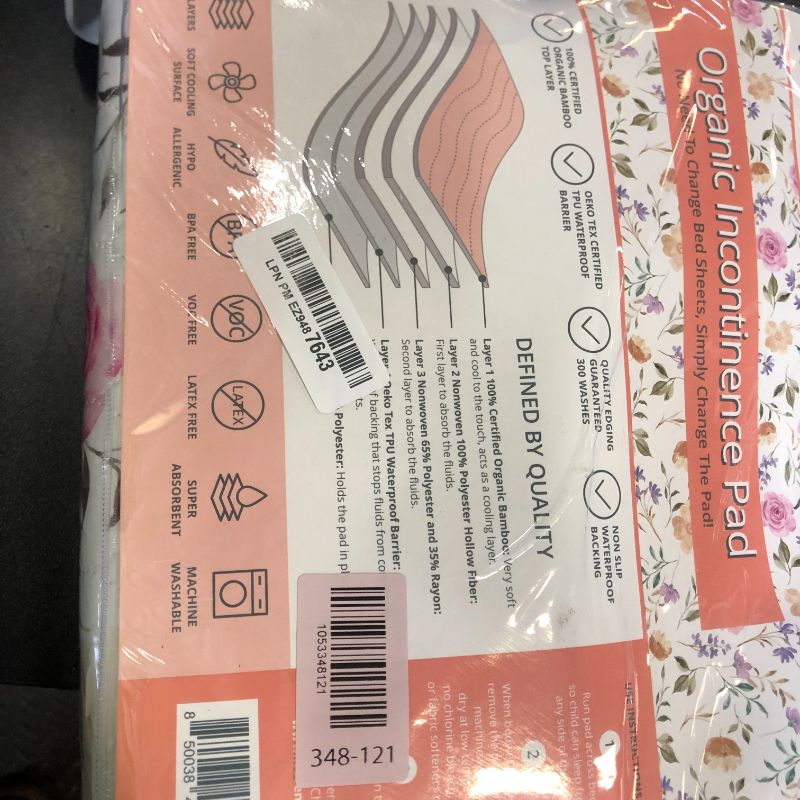 Photo 1 of WOVENX Organic Incontinence Pads for Kids & Toddlers - 5 Layer Waterproof Protectors for Overnight Bed Wetting - Reusable & Washable Pee Pads - Fits Twin to Full Size Beds - 34" x 52" Flower