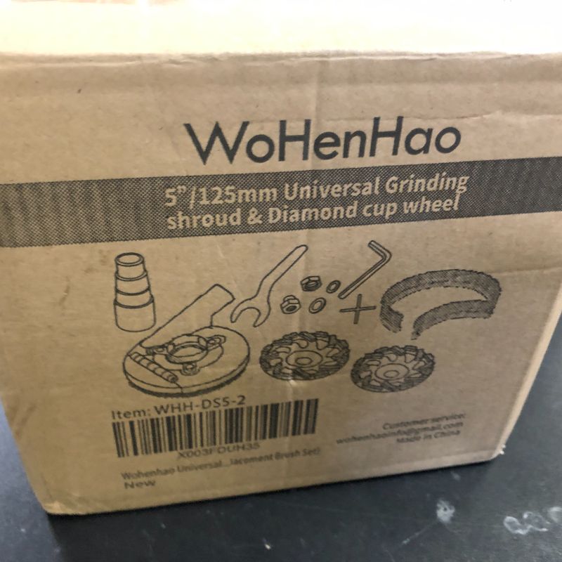 Photo 1 of Wohenhao Dust Shroud for Angle Grinder 4.5-5 inch + 2 PCS Diamond Grinding Cup Wheel 5 inch + Replacement Brush, Universal Surface Grinding Shroud Kit for Various Surfaces