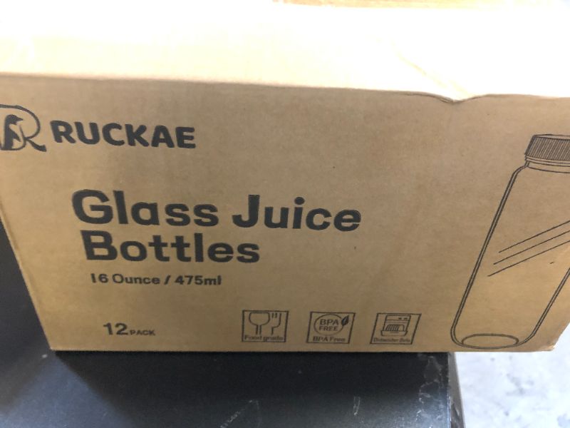 Photo 1 of Ruckae 16oz 12 Pack Juice Bottles, Glass Bottles Juicing with Lids, Smoothie Cup Lids and Straws, Water Bottle Mason Jar Drinking Glasses for Juicing, Smoothies, Kombucha