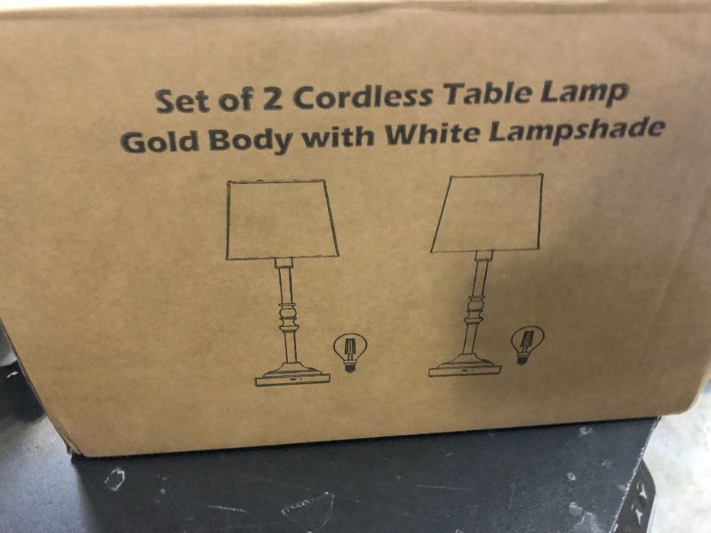 Photo 1 of GGOYING Set of 2 Rechargeable Cordless LED Table Lamps, 4-Level Dimmer, Bronze Portable Desk Lamps with White Fabric Shades, Night Light for Dining, Bedroom and Patio
