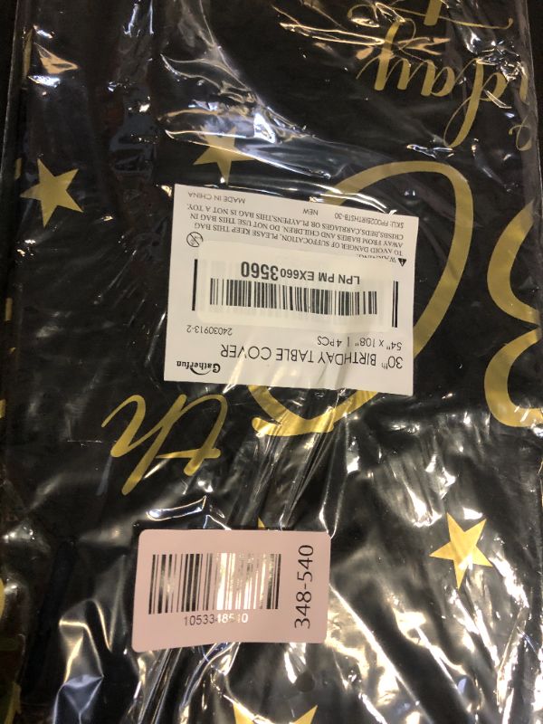 Photo 1 of Gatherfun 30th Birthday Disposable Tablecloth 4 Pack Gold and Black Waterproof Plastic Table Cover for Men Woman 30 Birthday Party Decorations