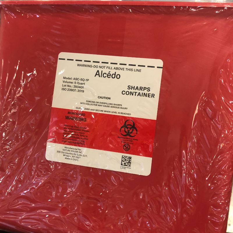 Photo 1 of Alcedo Sharps Container for Home and Professional Use 5 Quart (1 Pack), Biohazard Needle and Syringe Disposal, Mailbox Style Lid, Medical Grade