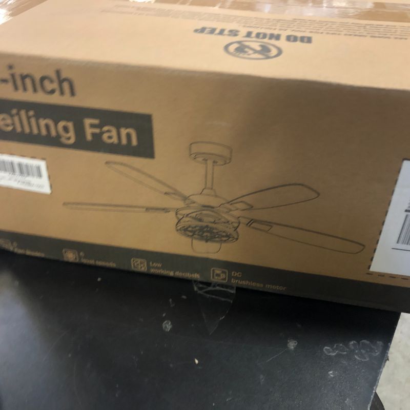 Photo 1 of 52 Inch Farmhouse Ceiling Fan with Light and Remote, Black and Gold Industrial Caged Ceiling Fans with 6 Speed Reversible Motor and Dual Finish 5 Blades, Rustic Ceiling Fan for Living Room, Bedroom