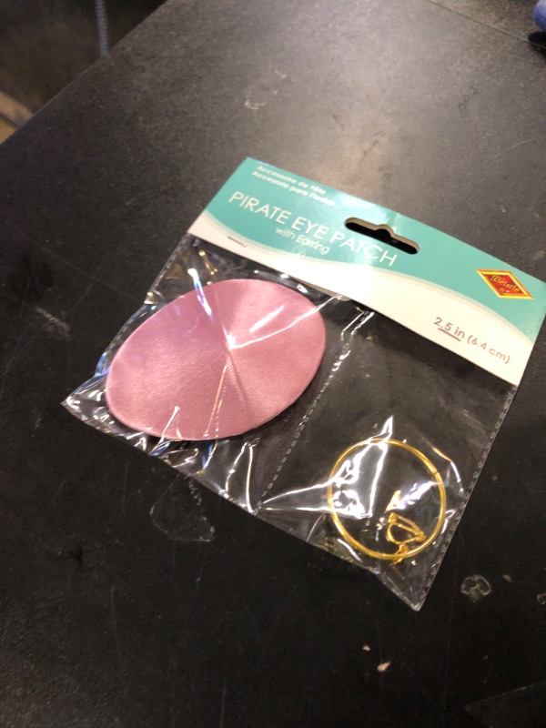 Photo 1 of Pink Pirate Eye Patch w/Plastic Gold Earring Party Accessory (1 count) (1/Pkg)