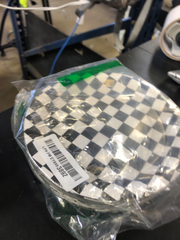Photo 1 of 50 PCS Black and White Checkered Party Plates for Race Car Themed Party Decoration - 7 Inch Disposable Dessert Plates for Boys and Girls