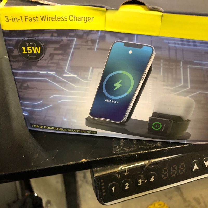 Photo 1 of 2 in 1 Charging Station for iPhone 16, Qi Fast Wireless Charger for iPhone 8-16 and Charging Dock for Apple Watch 8/7/6/5/4/3/2/1/SE Only (No A/C Adapter)