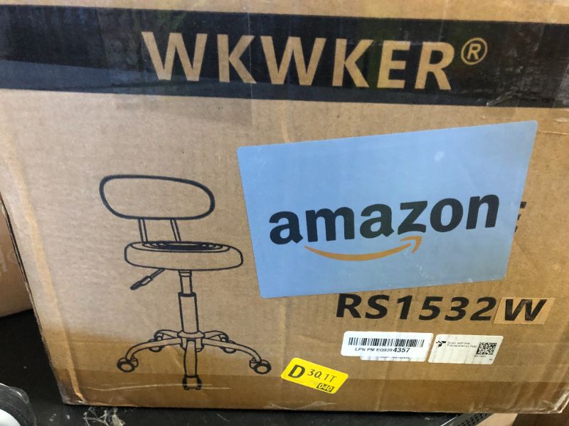 Photo 1 of WKWKER Rolling Stool with Wheels Swivel Stool with Back Height Adjustable Chair PU Leather Rolling Chair Ideal for SPA Salon Home Office Drafting Work (White)