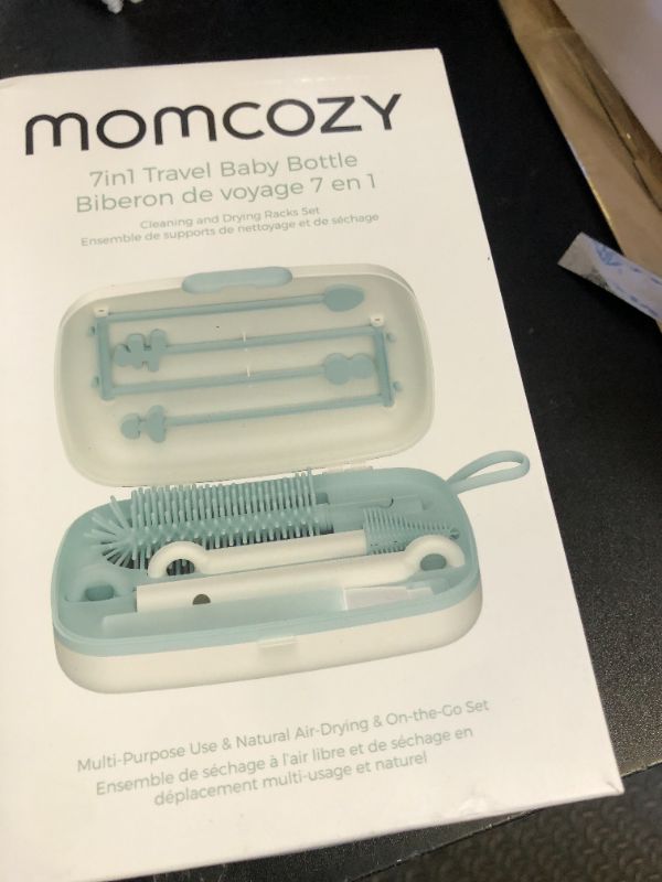 Photo 1 of Momcozy Bottle Brush Set - Baby Bottle Cleaner Kit with Silicone Brush, Nipple Brush, Straw Brush, Soap Dispenser, Drying Rack - 7 in 1 Bottle Cleaning Tool for Home and Travel