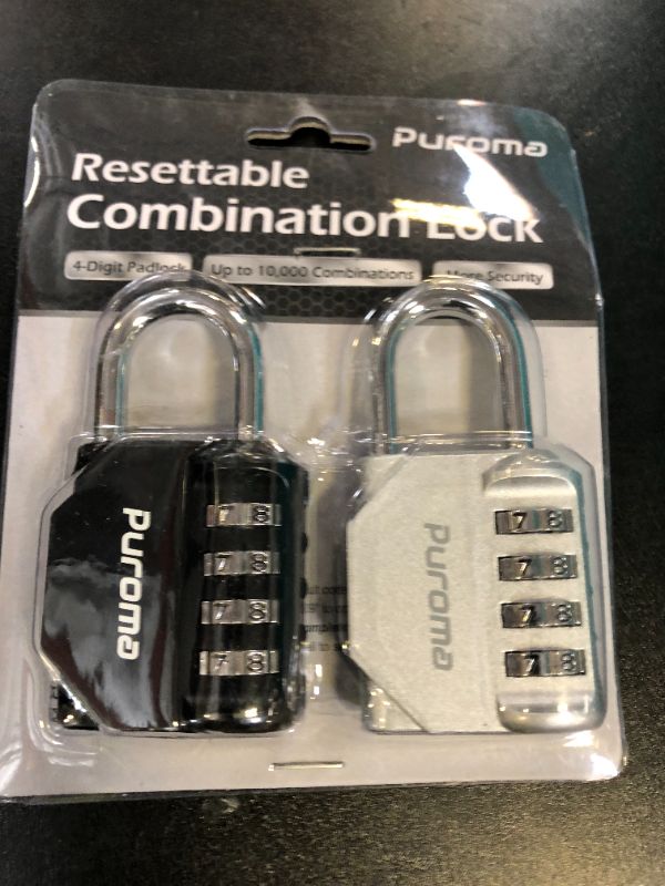 Photo 1 of Puroma 2 Pack Combination Lock for Locker 4 Digit Outdoor Waterproof Padlock for School, Gym, Sports, Fence, Toolbox, Gate, Case, Outdoor, Hasp Storage (Silver & Black)