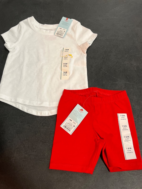Photo 1 of 18M White Tshirt w/ Red Biker Shorts Outfit