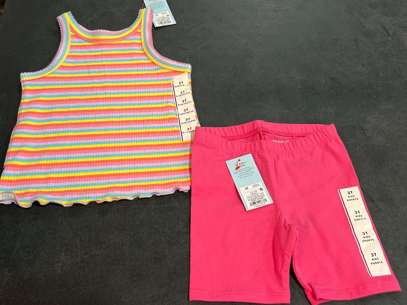 Photo 1 of 3T Girls Striped Tank Top with Pink Biker Shorts 