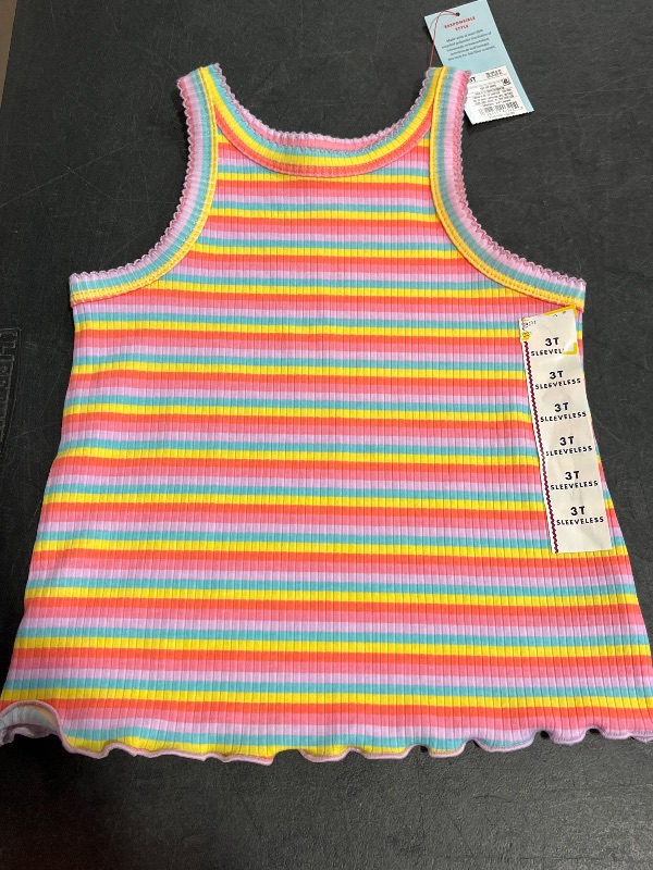 Photo 1 of 3T Girls Striped Tank Top with Pink Biker Shorts 