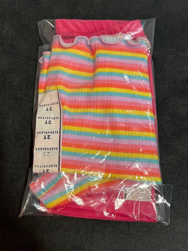 Photo 1 of 2T Girls Striped Tank Top with Pink Biker Shorts