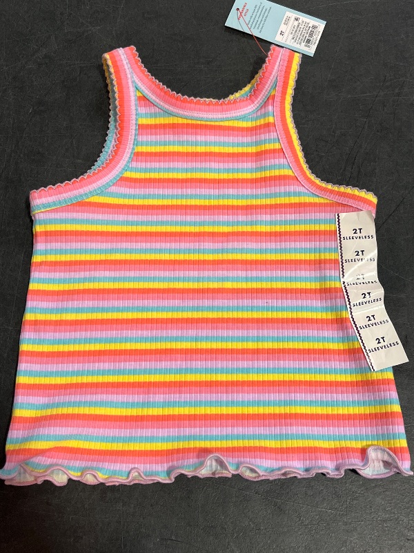 Photo 1 of 2T Girls Striped Tank Top with Pink Biker Shorts
