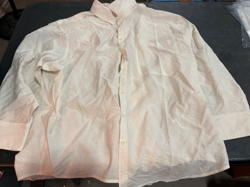 View 2 of 2X Women's Oversized Long Sleeve Crinkle Button-Down Shirt - a New Day™ Cream 2X: Rayon-Nylon Blend, Lightweight Poplin, Front Placket
