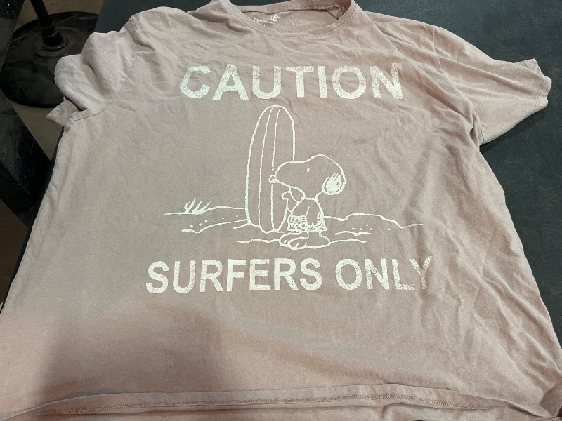 View 2 of (L) Women's Snoopy Surfer Oversized Short Sleeve Graphic T-Shirt - Taupe L