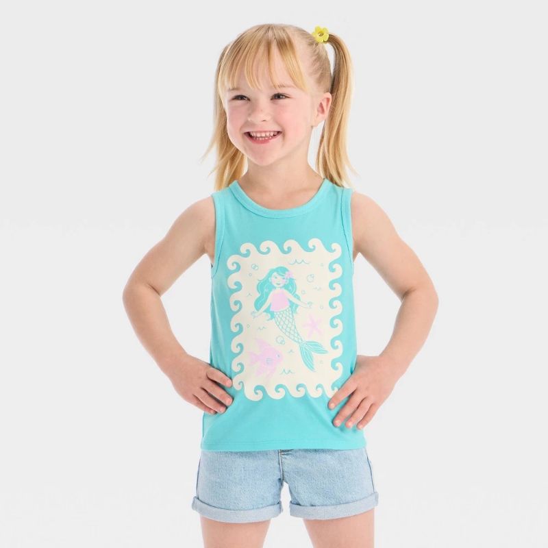 Photo 1 of 18M Toddler Girls' 'Mermaid' Graphic Tank Top - Shirt - Cat & Jack™ Turquoise Blue 18M

