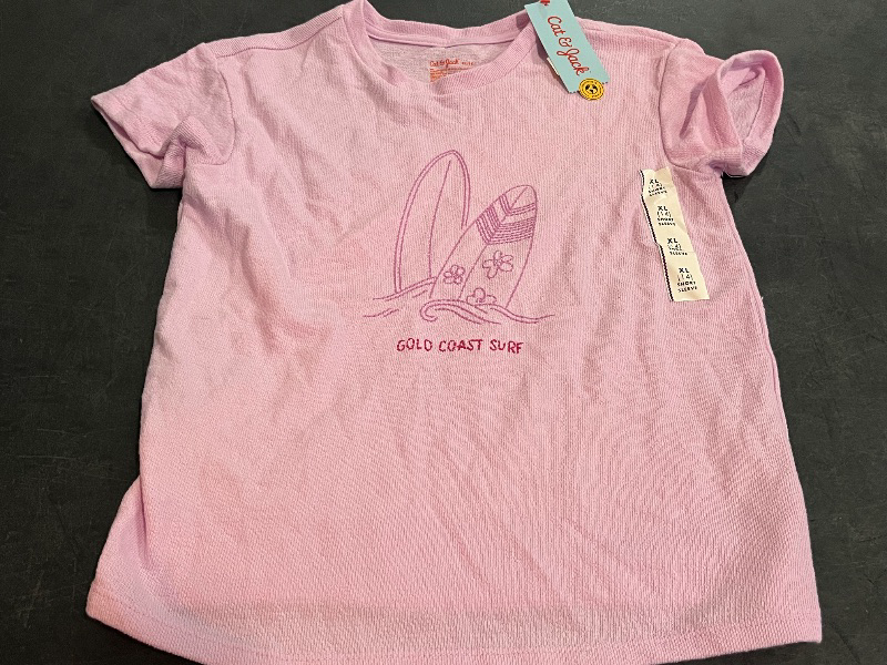 Photo 1 of (XL) Girls' Short Sleeve 'Surf' Terry Top - Cat & Jack™ Light Purple XL: Crew Neck, Pullover
