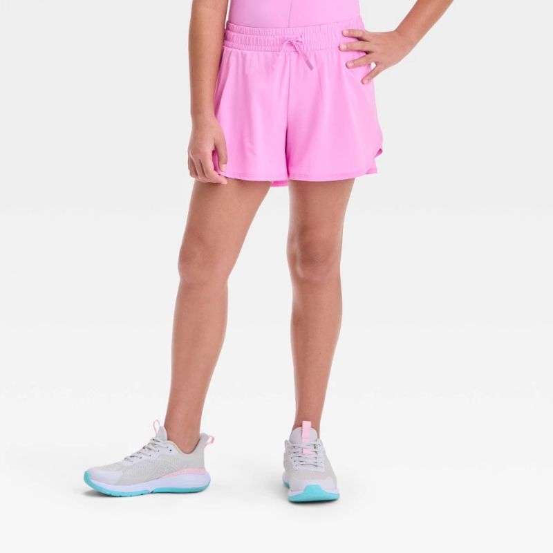 Photo 1 of (M) Girls' Flowy Shorts - All in Motion™ Berry Pink M: Lightweight Bottoms, Adjustable Waistband
