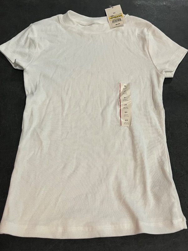 Photo 1 of (XS) Women's Slim Fit Short Sleeve Ribbed T-Shirt - a New Day™ White XS: Cotton Modal Blend, Crew Neck, Pullover
