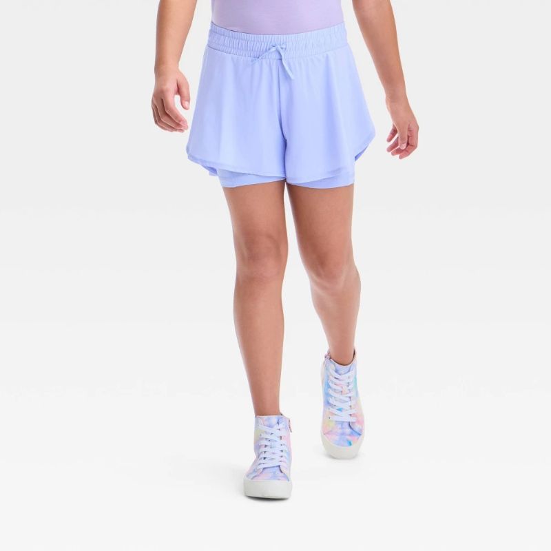 Photo 1 of (M) Girls' Flowy Shorts - All in Motion™ Periwinkle Blue M: Lightweight, Adjustable Waistband, Poplin
