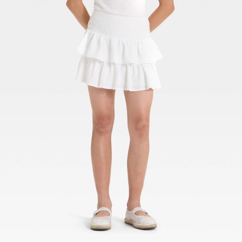 View 1 of (S) Girls' Smocked Tiered Mini Skirt - Art Class™ Off-White S